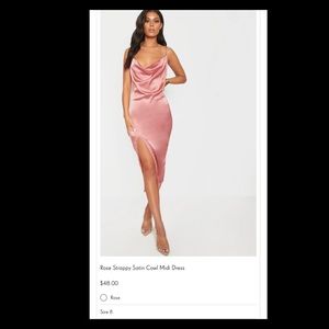 PrettyLittleThing Rose Pink Satin Strappy Midi Dress. Size 8.